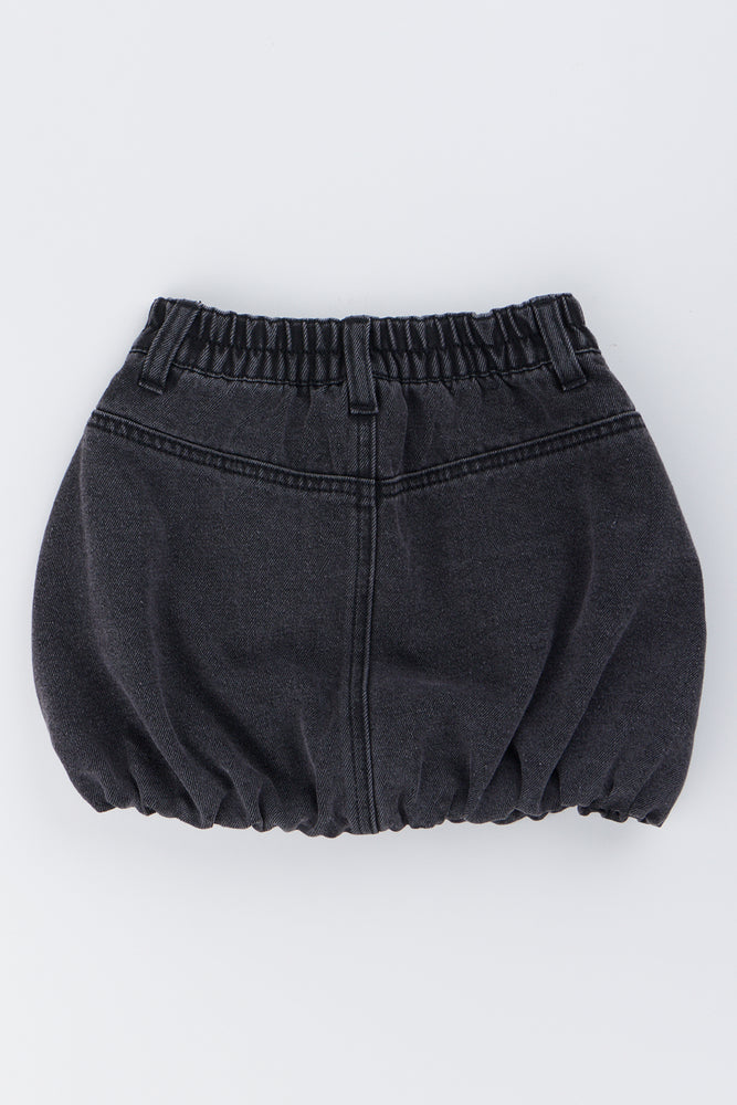 Black Denim Bubble Mini Skirt (2)