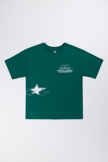 Green Printed Star Short Sleeve T-Shirt