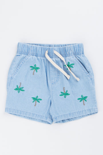 Blue Denim Embroidered Shorts