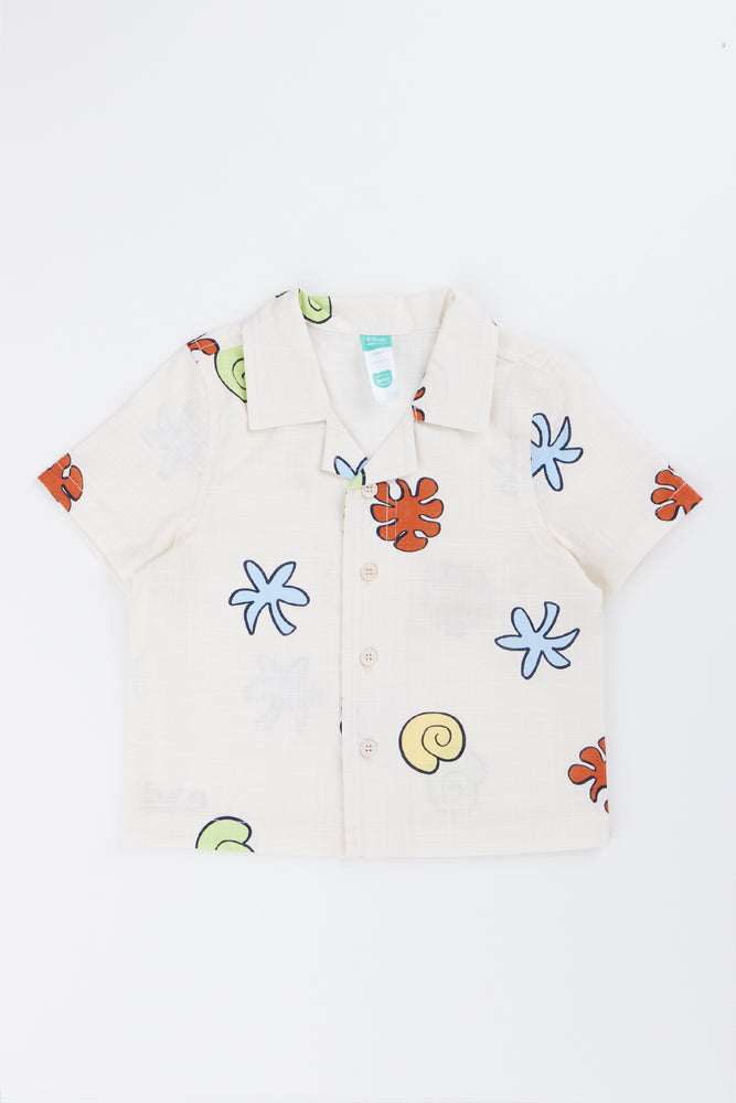 Milk Ocean Print Linen Blend Shirt
