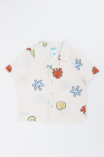 Milk Ocean Print Linen Blend Shirt