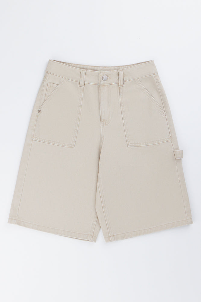 Beige Bull Denim Carpenter Shorts