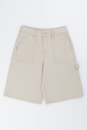 Beige Bull Denim Carpenter Shorts