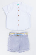 White Shirt & Striped Short Set