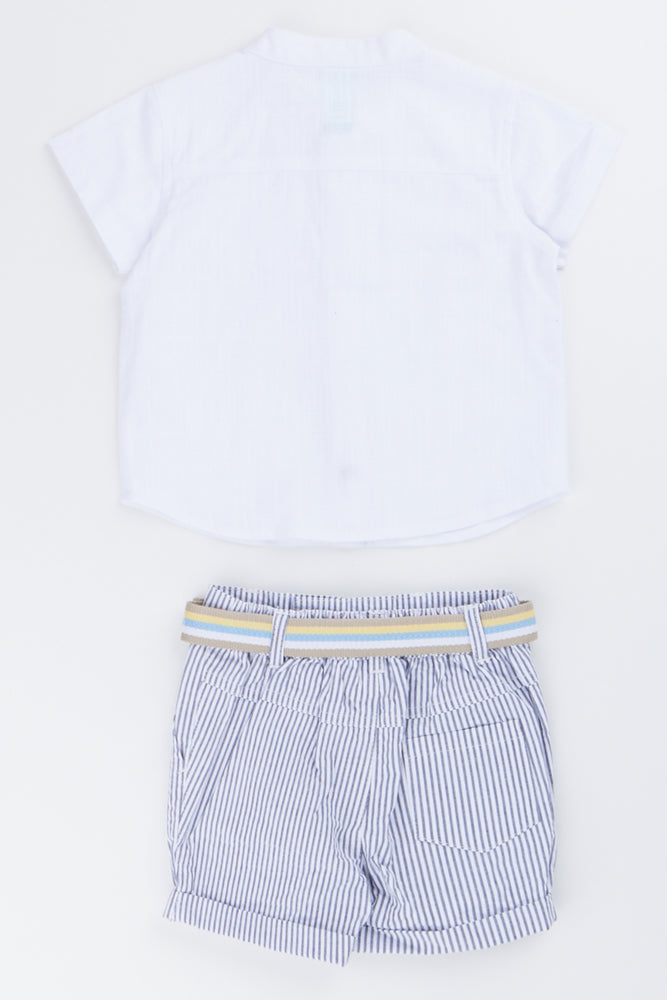 White Shirt & Striped Short Set (2)