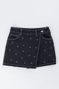Black Denim Eyelet Detail Skort