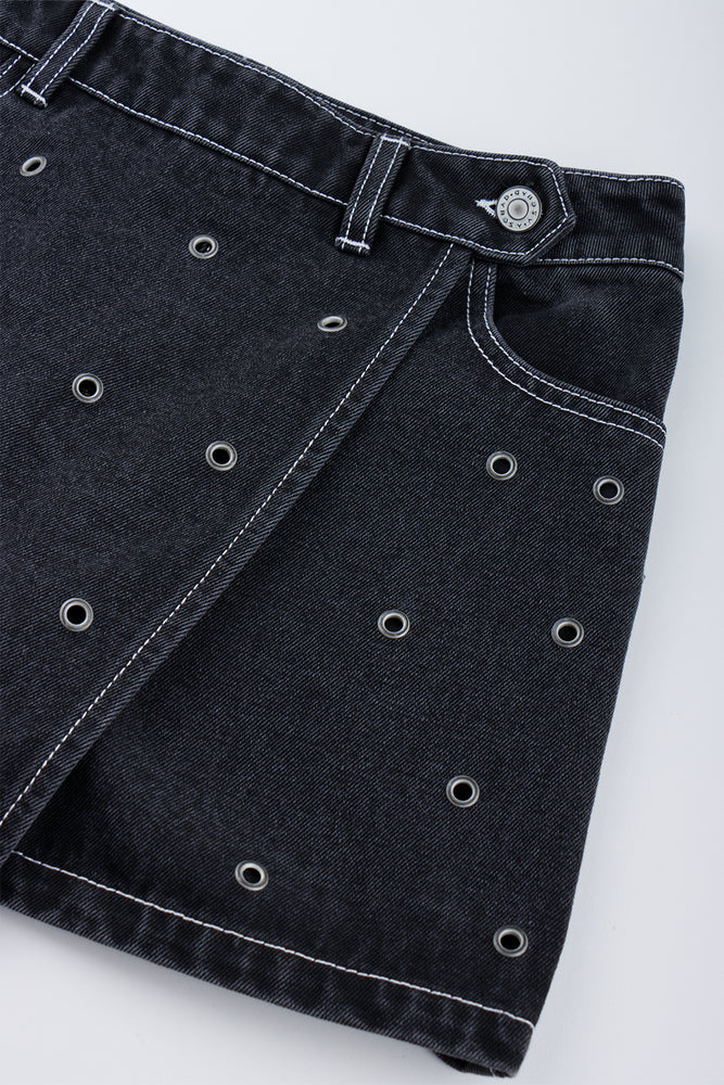 Black Denim Eyelet Detail Skort (1)