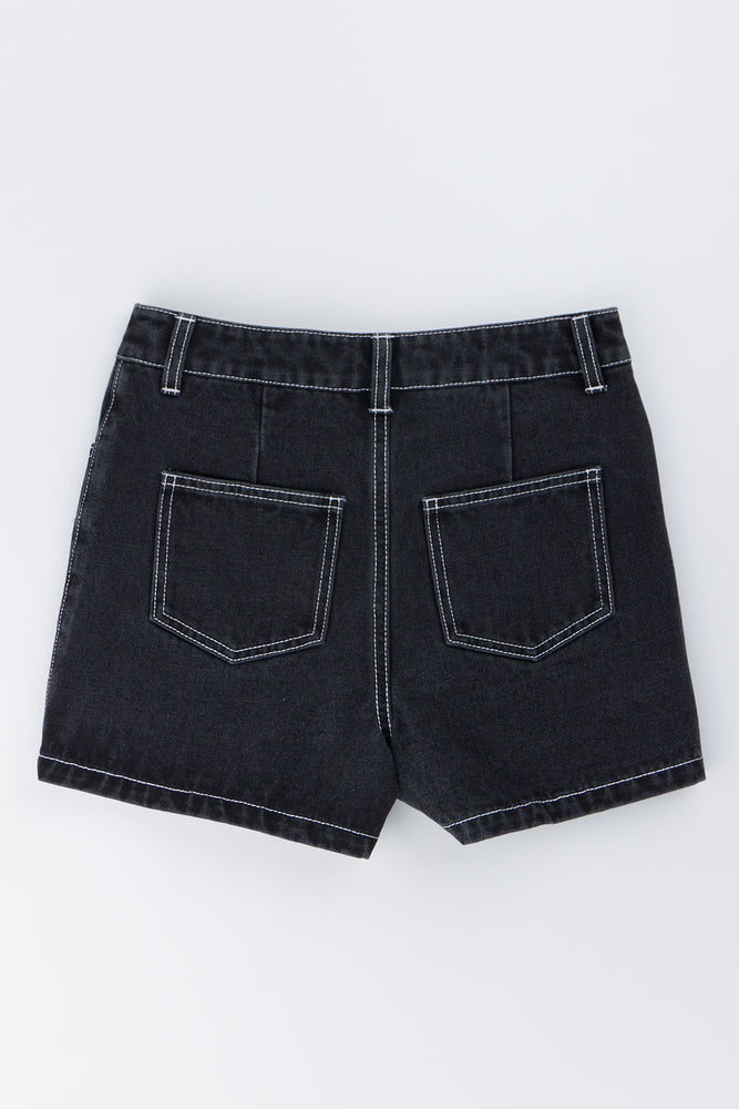 Black Denim Eyelet Detail Skort (2)