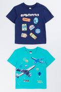 Blue Boxy Graphic T-Shirt 2 Pack