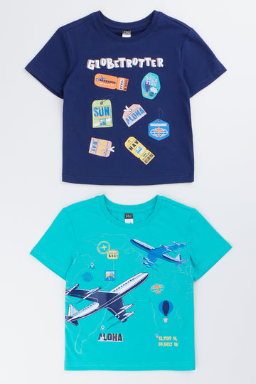 Blue Boxy Graphic T-Shirt 2 Pack