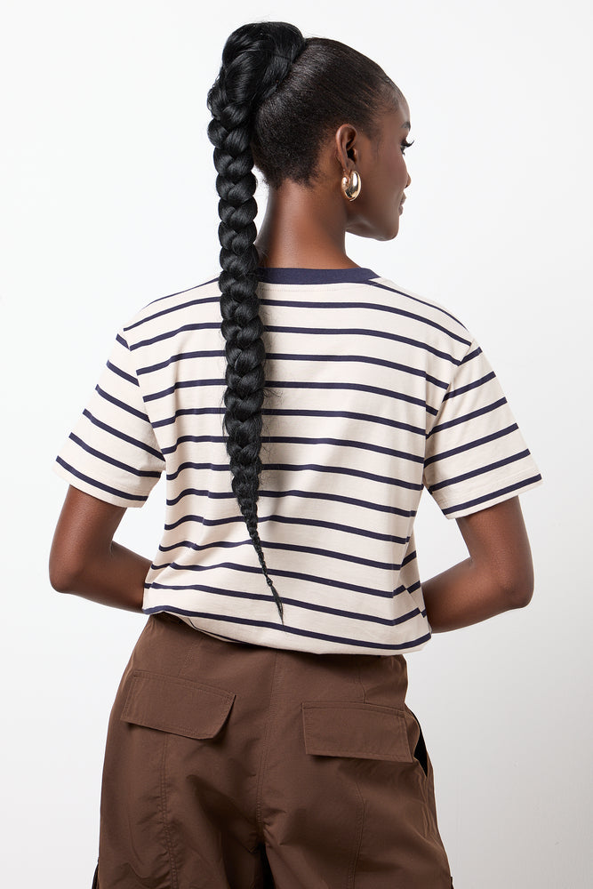 Striped Regular Crewneck T-Shirt Stone (2)