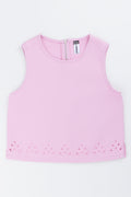 Pink Embroidered Denim Shell Top