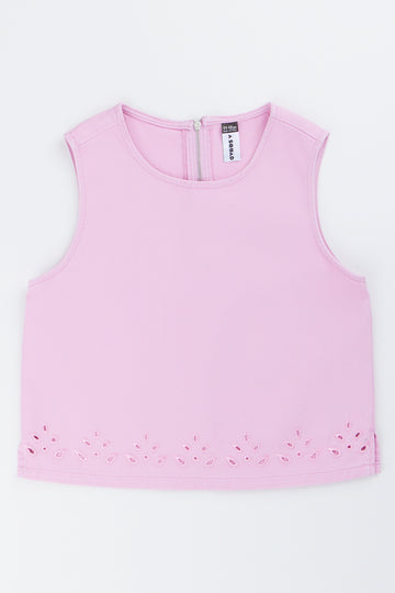 Pink Embroidered Denim Shell Top