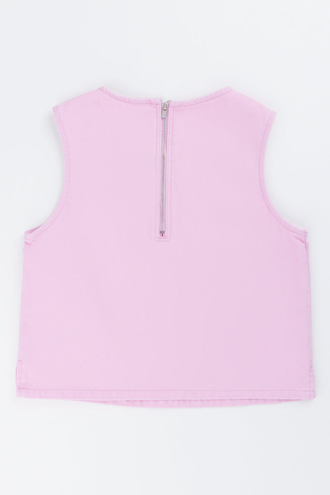Pink Embroidered Denim Shell Top (3)