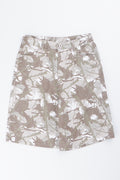 Taupe Leaf Print Denim Jorts