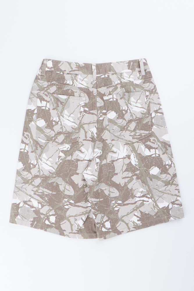 Taupe Leaf Print Denim Jorts (2)