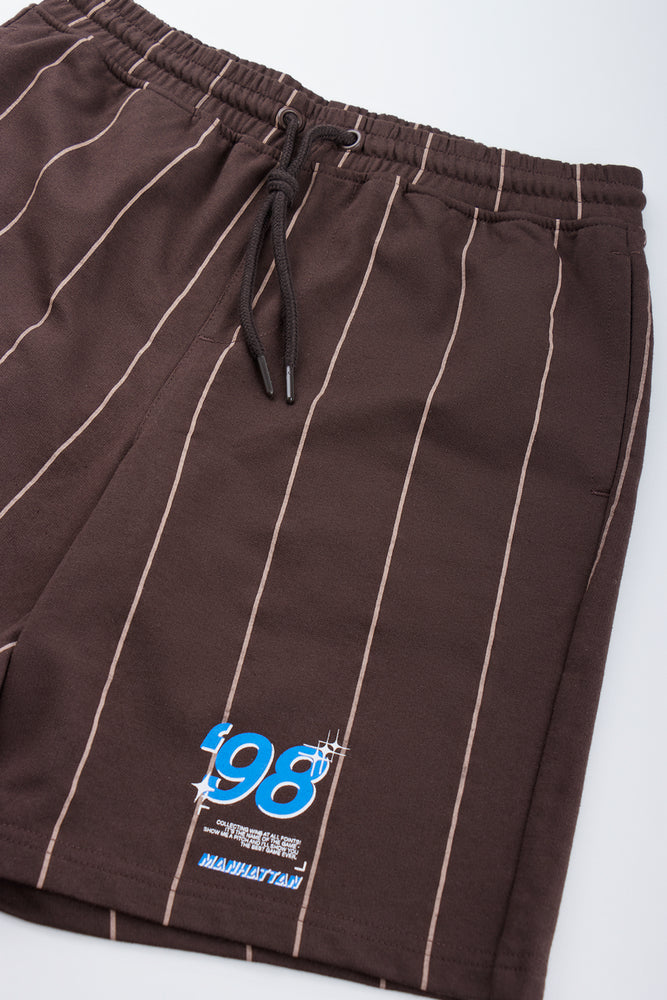Brown Striped Knit Shorts (1)