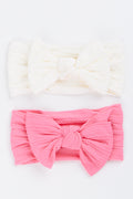 White & Pink Ribbed Bow Headband 2 Pack