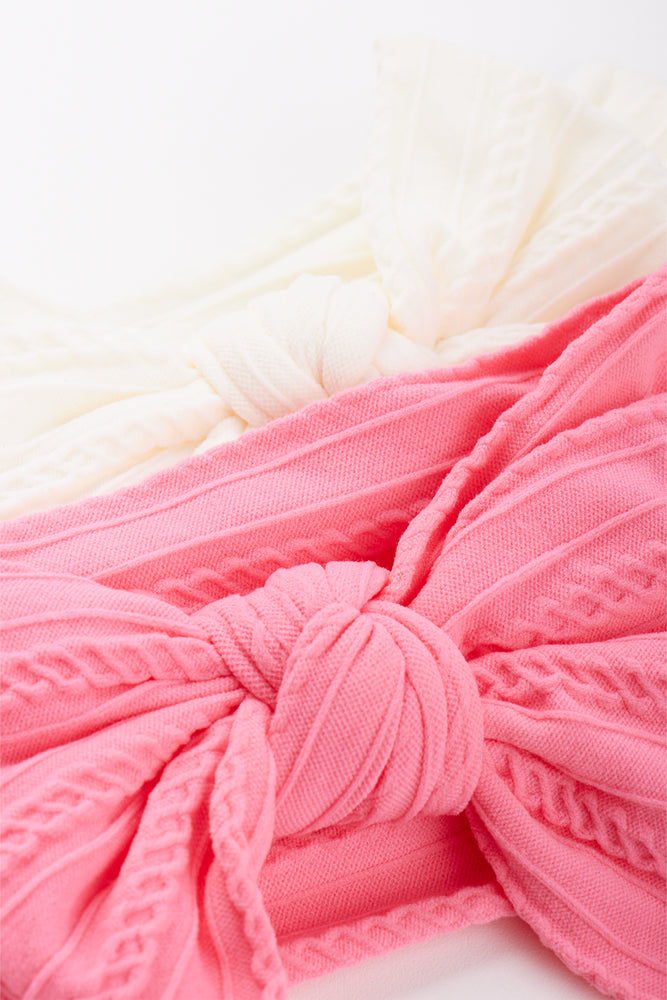 White & Pink Ribbed Bow Headband 2 Pack (1)