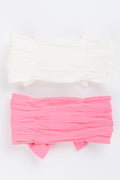 White & Pink Ribbed Bow Headband 2 Pack (2)