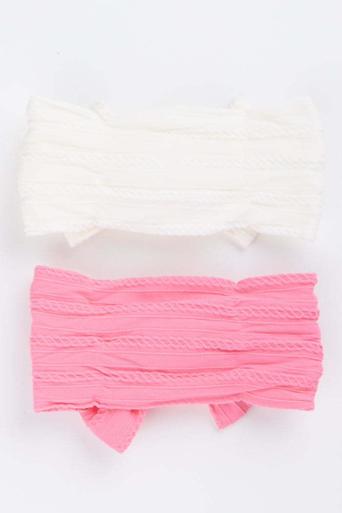 White & Pink Ribbed Bow Headband 2 Pack (2)