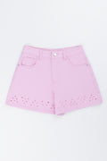 Pink Embroidered Denim Shorts