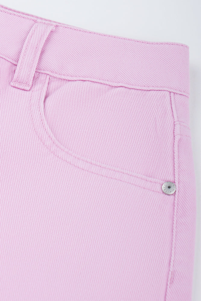 Pink Embroidered Denim Shorts (1)
