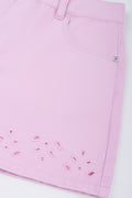 Pink Embroidered Denim Shorts (2)