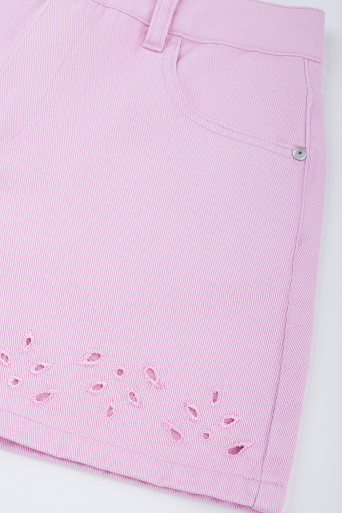 Pink Embroidered Denim Shorts (2)