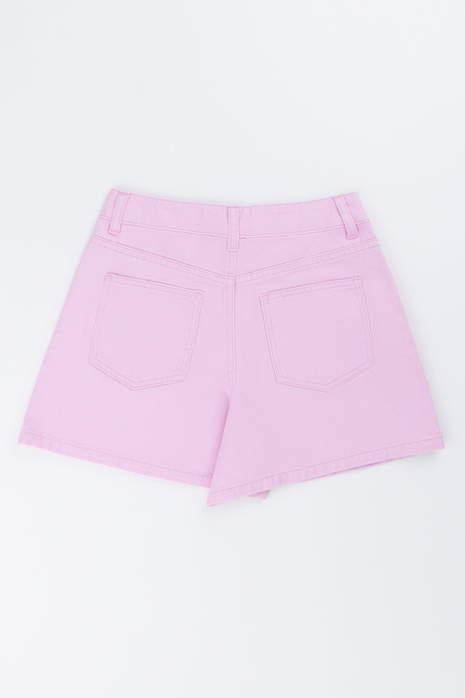 Pink Embroidered Denim Shorts (3)