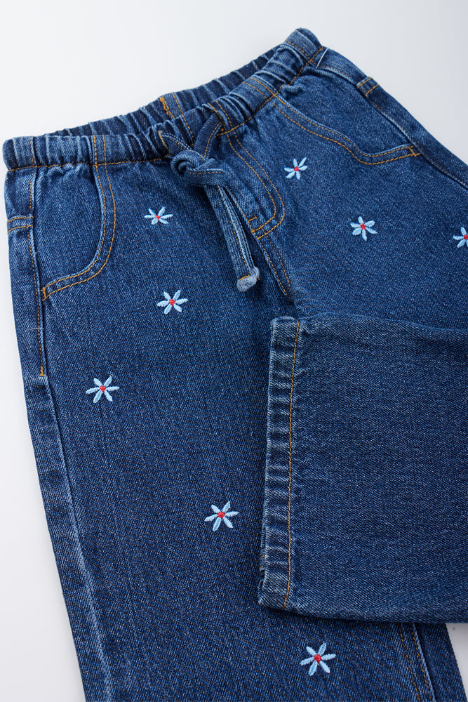 Blue Daisy Embroidered Wideleg Jeans (1)