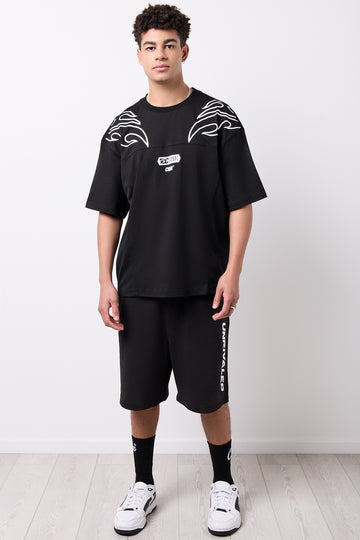 Black Unbrushed Fleece Racer Shorts