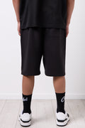 Black Unbrushed Fleece Racer Shorts (2)