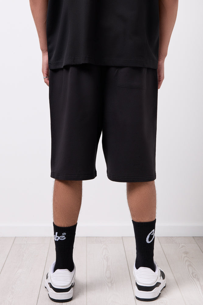 Black Unbrushed Fleece Racer Shorts (2)