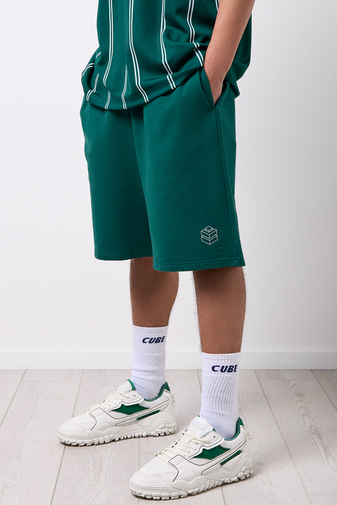 Green Unbrushed Fleece Shorts (1)