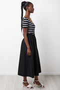 White Striped Top and Black Skirt Set (1)