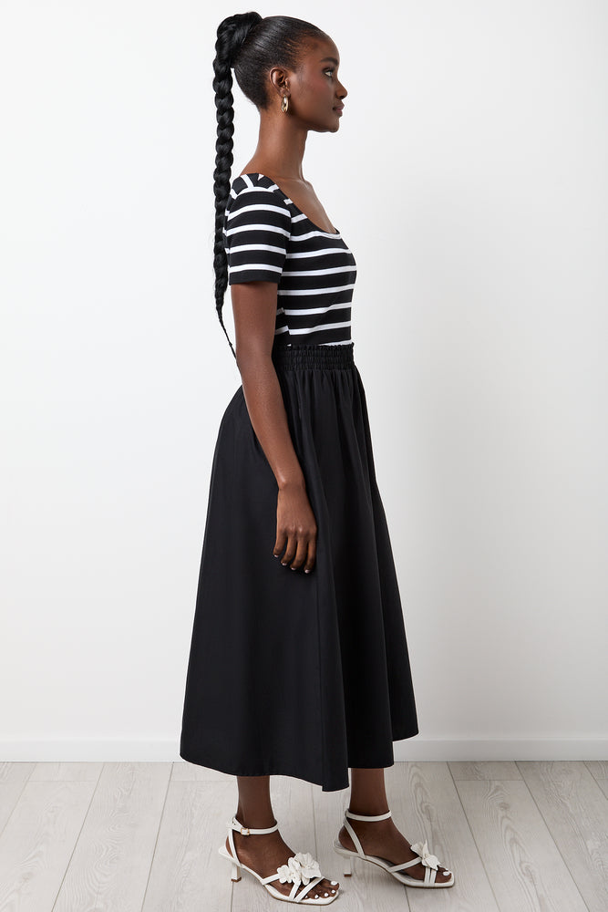 White Striped Top and Black Skirt Set (1)