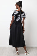 White Striped Top and Black Skirt Set (2)