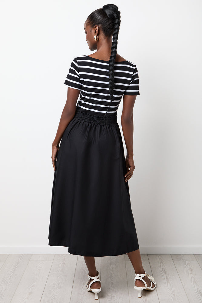White Striped Top and Black Skirt Set (2)