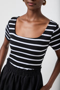 White Striped Top and Black Skirt Set (3)