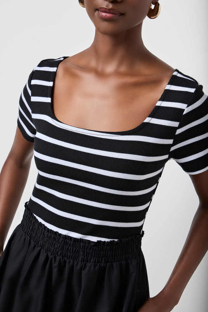 White Striped Top and Black Skirt Set (3)