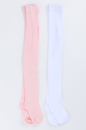Pink & White Nylon Tights 2 Pack