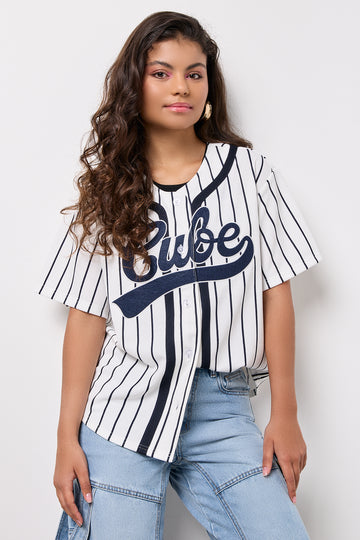 Striped Button Down Baseball Shirt