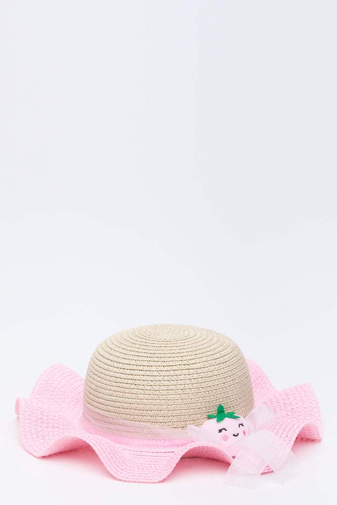 Pink Floral Straw Sun Hat