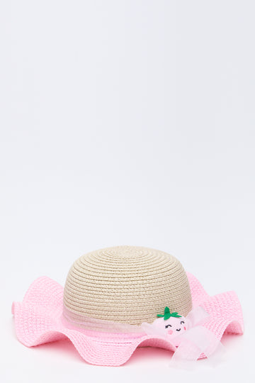 Pink Floral Straw Sun Hat