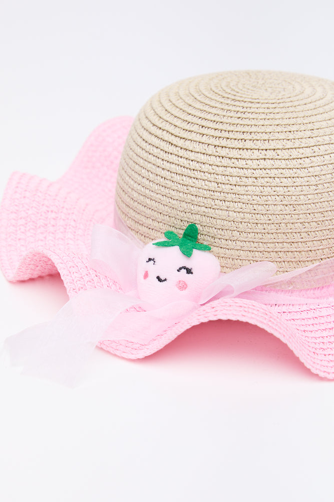 Pink Floral Straw Sun Hat (1)