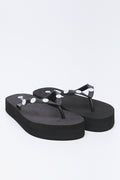 Black Embellished Platform Flip Flops