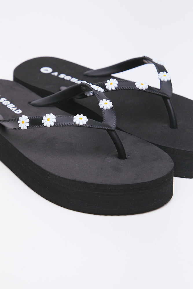 Black Embellished Platform Flip Flops (2)