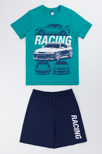 Teal Racing Graphic Short Pyjamas