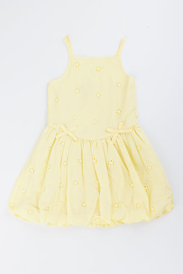 Yellow Floral Embroidered Bubble Dress